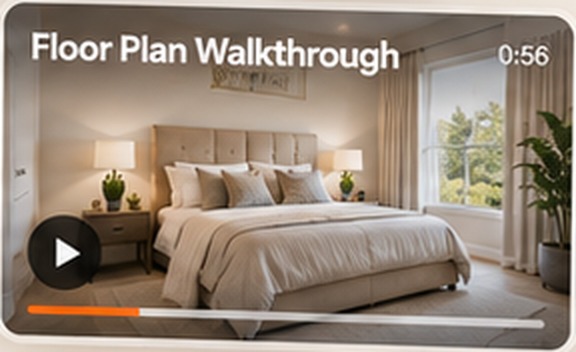 Floor Plan Walkthrough, 0:56 — the primary bedroom